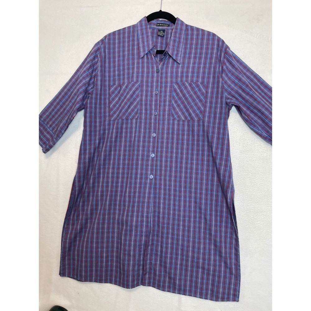 De Rotchild Button Down Shirt Dress Plaid 3/4 Sleeve‎ Pockets Womens 18W - Picture 2 of 10